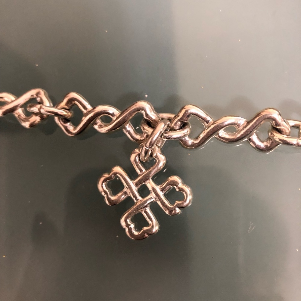 Solid sterling silver link bracelet with cross